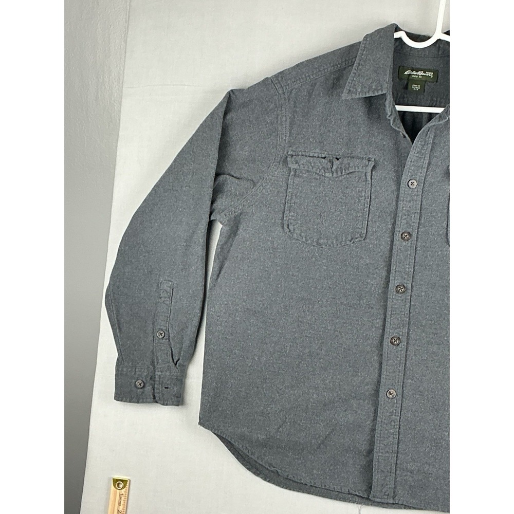 Eddie Bauer Long Sleeve Heavy Flannel Shirt Men's Medium Classic Fit Gray Hiking - Picture 5 of 9